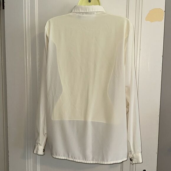 Vintage 80s Yves St. Clair Cream Pleat Front Embroidered Long Sleeve Blouse - Picture 5 of 10